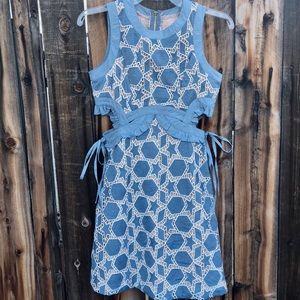 Blue and tan star dress w/cutout sides 32” bust